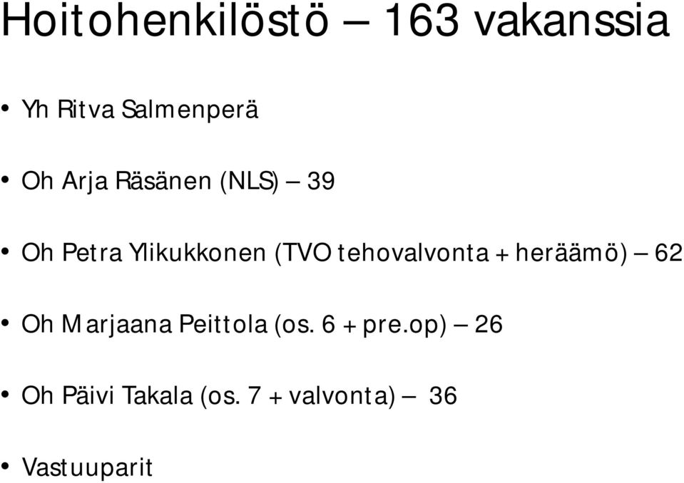 tehovalvonta + heräämö) 62 Oh Marjaana Peittola (os.