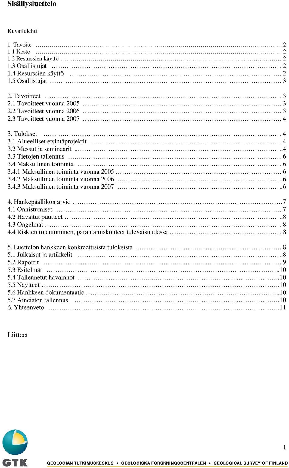 6 3.4.2 Maksullinen toiminta vuonna 2006.6 3.4.3 Maksullinen toiminta vuonna 2007.6 4. Hankepäällikön arvio 7 4.1 Onnistumiset..7 4.2 Havaitut puutteet.8 4.3 Ongelmat 8 4.