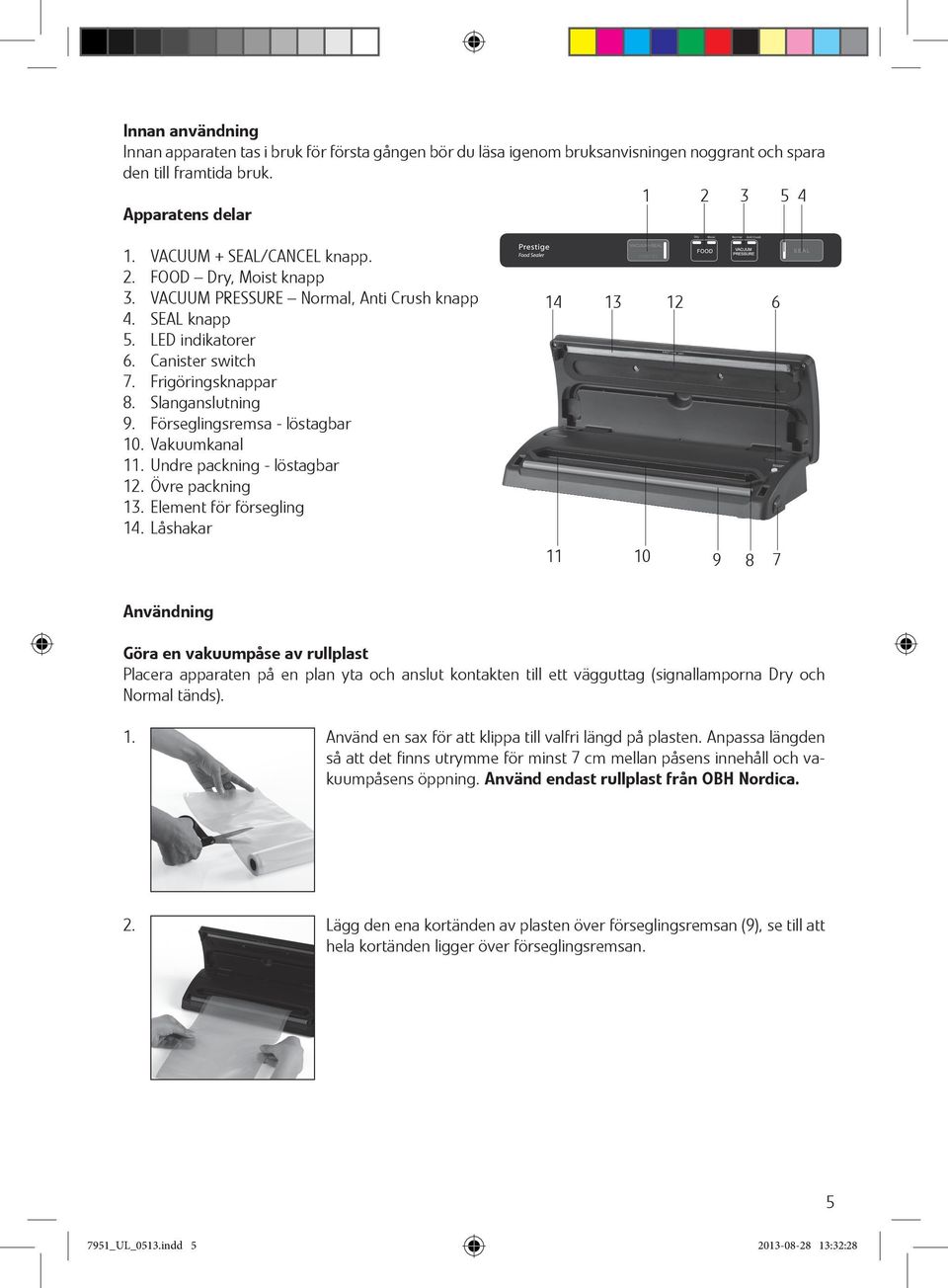 Vakuumkanal 11. Undre packning - löstagbar 12. Övre packning 13. Element för försegling 14.