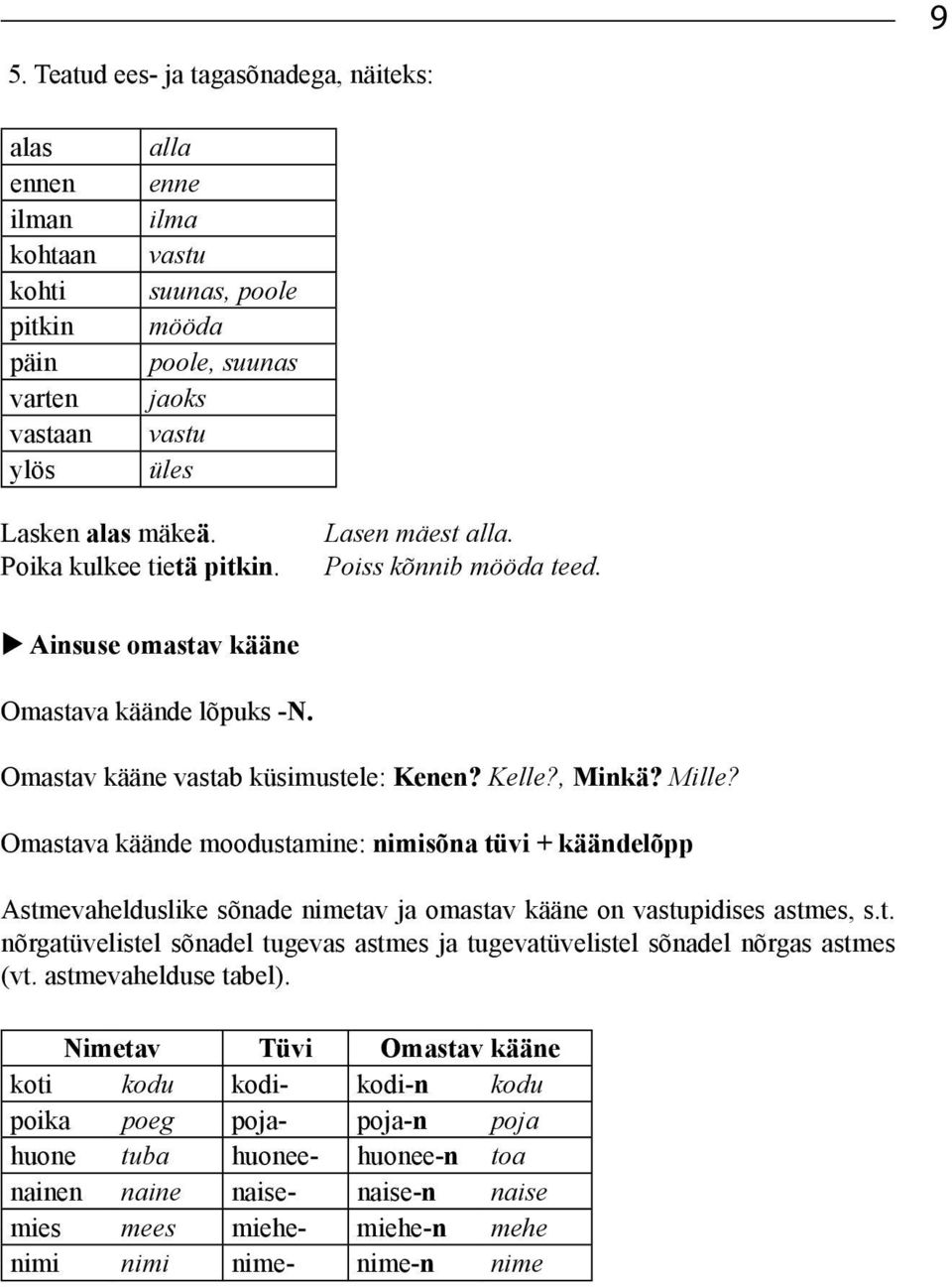 Omastava käände moodustamine: nimisõna tüvi + käändelõpp Astmevahelduslike sõnade nimetav ja omastav kääne on vastupidises astmes, s.t. nõrgatüvelistel sõnadel tugevas astmes ja tugevatüvelistel sõnadel nõrgas astmes (vt.