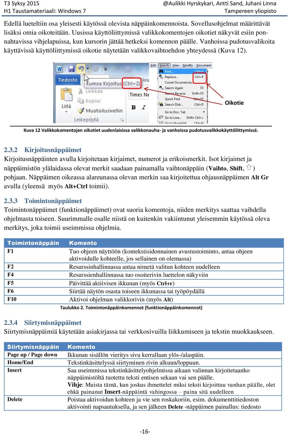 Vanhoissa pudotusvalikoita käyttävissä käyttöliittymissä oikotie näytetään valikkovaihtoehdon yhteydessä (Kuva 12).