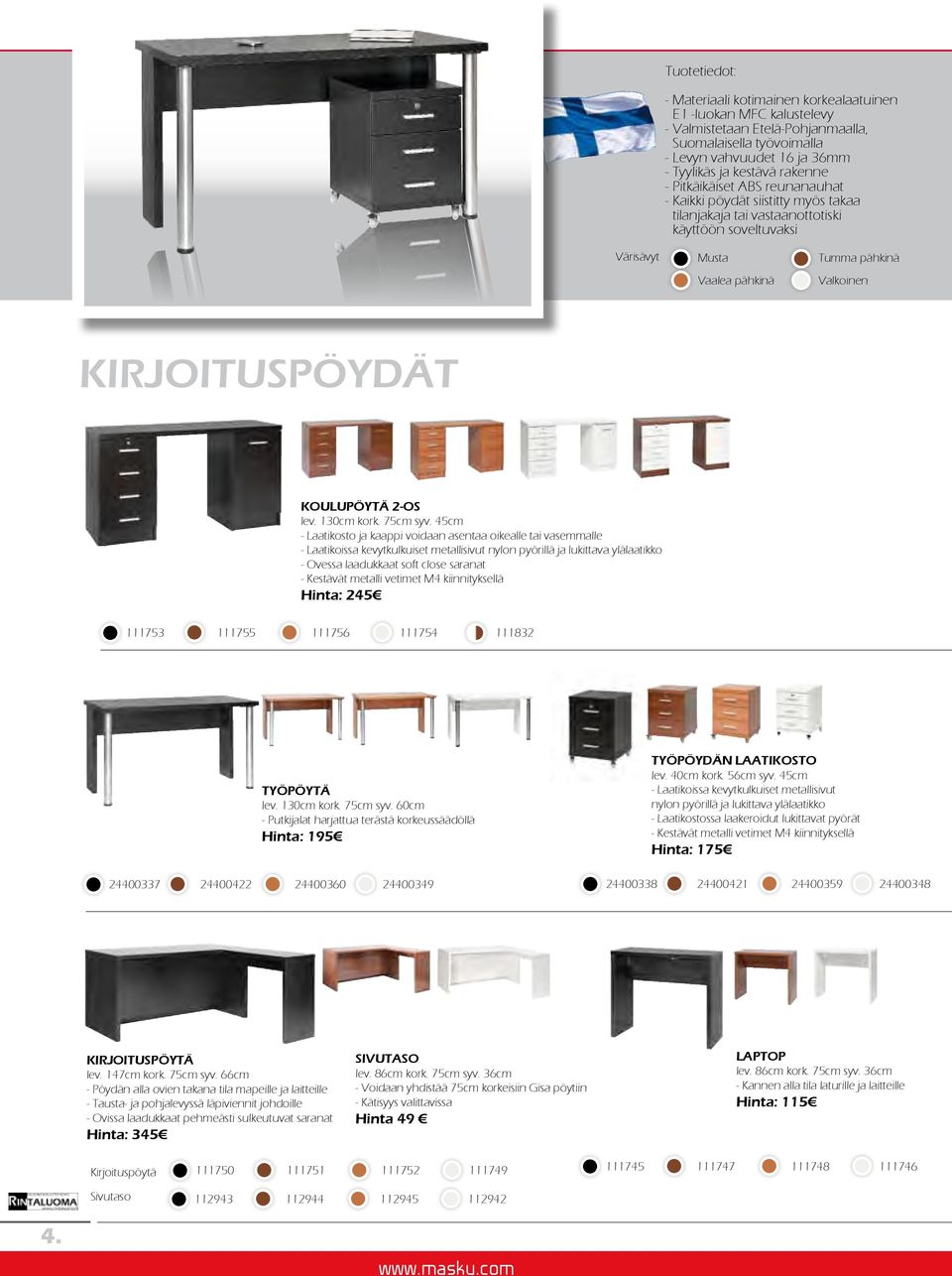 KOULUPÖYTÄ 2-OS lev. 130cm kork. 75cm syv.