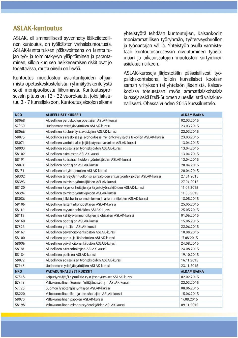 Kuntoutus muodostuu asiantuntijoiden ohjaamista opetuskeskusteluista, ryhmätyöskentelystä sekä monipuolisesta liikunnasta.