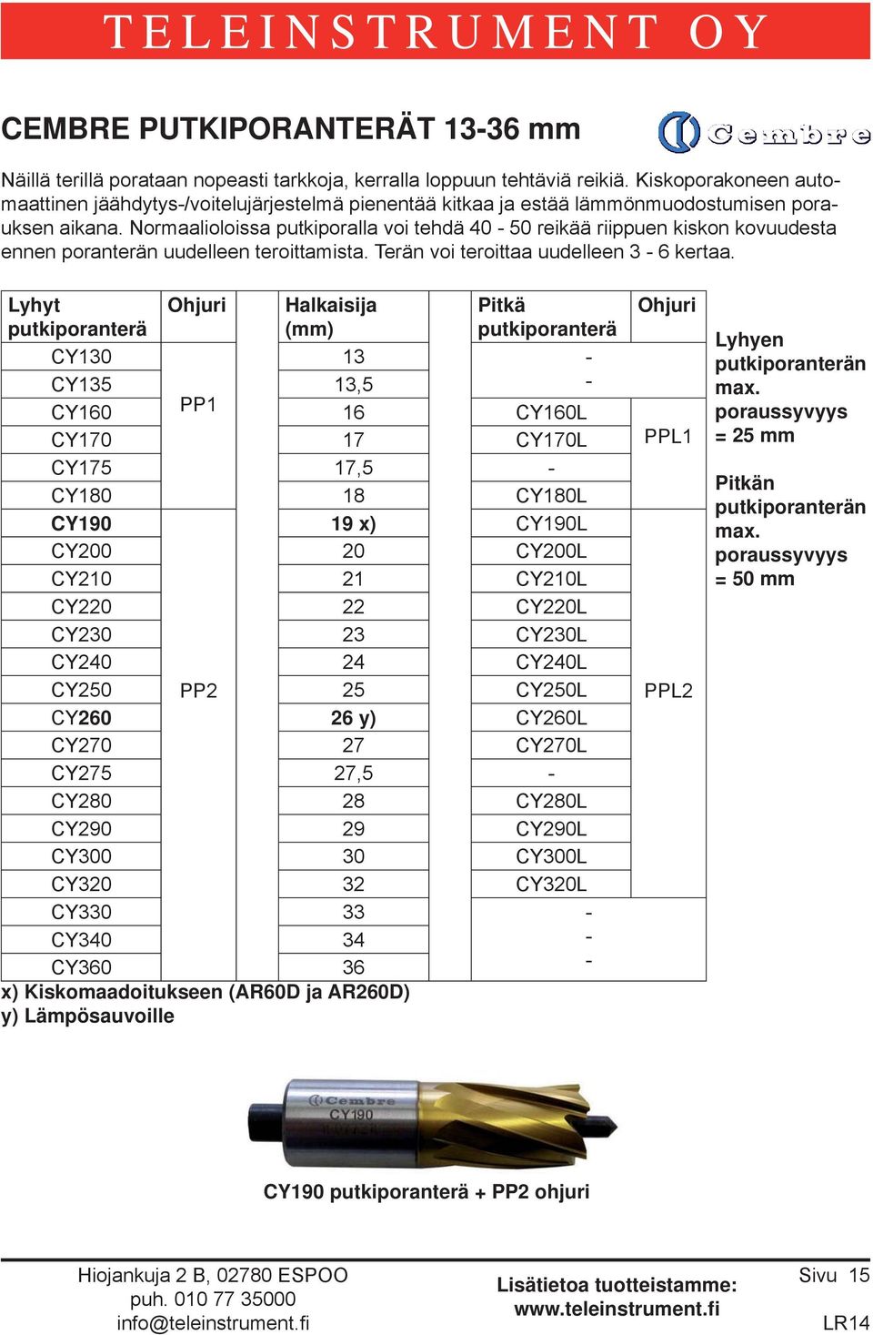 Normaalioloissa putkiporalla voi tehdä 40-50 reikää riippuen kiskon kovuudesta ennen poranterän uudelleen teroittamista. Terän voi teroittaa uudelleen 3-6 kertaa.