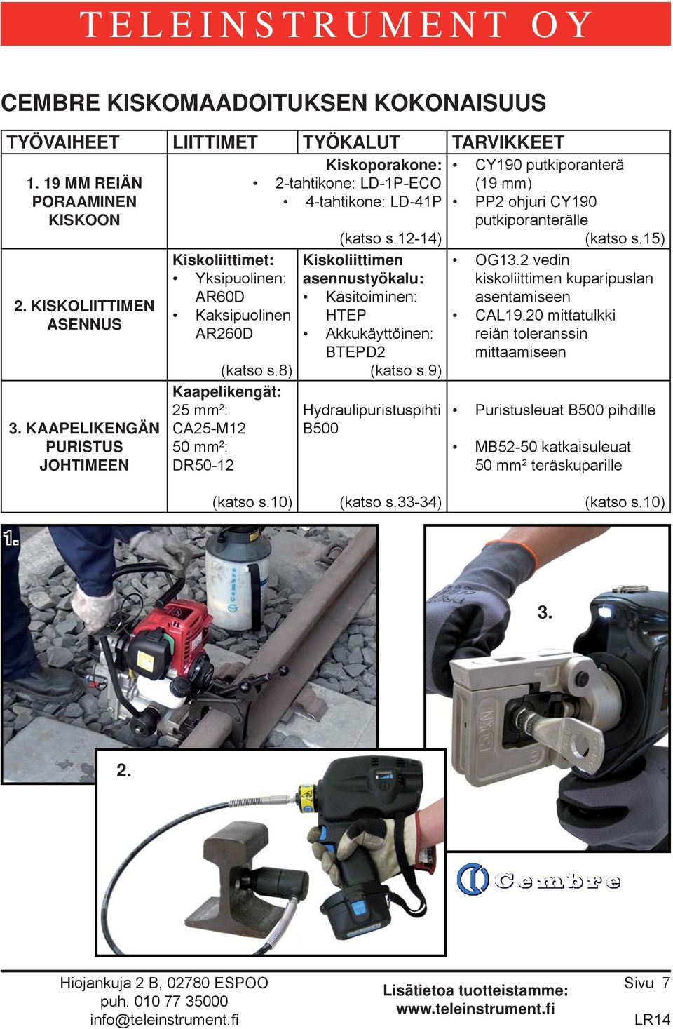 2 vedin Yksipuolinen: asennustyökalu: kiskoliittimen kuparipuslan AR60D Käsitoiminen: asentamiseen 2. KISKOLIITTIMEN Kaksipuolinen HTEP CAL19.