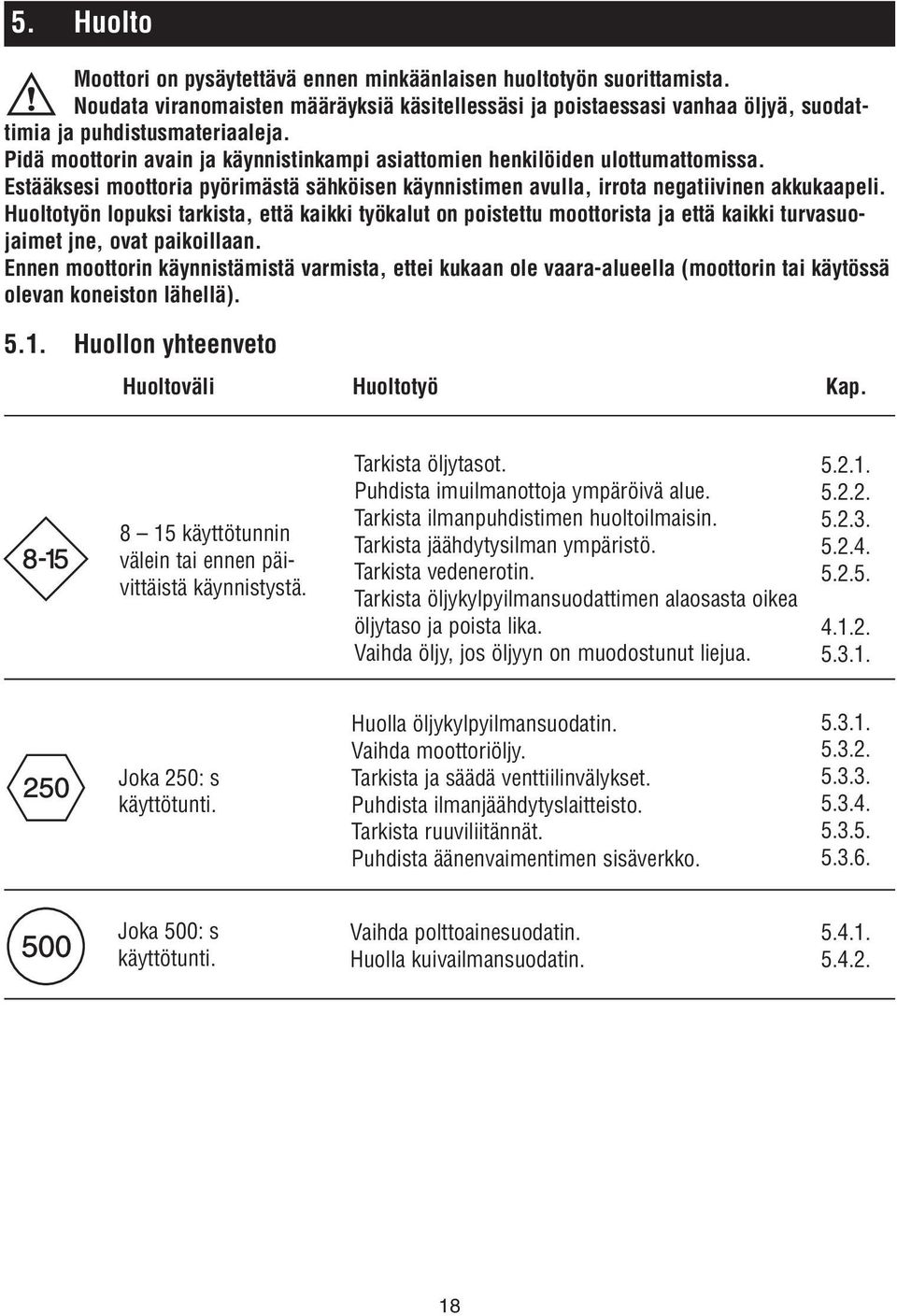 Huoltotyön lopuksi tarkista, että kaikki työkalut on poistettu moottorista ja että kaikki turvasuojaimet jne, ovat paikoillaan.