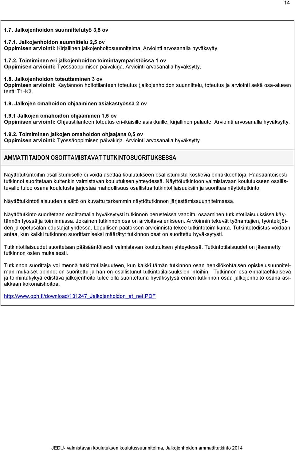 Jalkojenhoidon toteuttaminen 3 ov Oppimisen arviointi: Käytännön hoitotilanteen toteutus (jalkojenhoidon suunnittelu, toteutus ja arviointi sekä osa-alueen tentti T1-K3. 1.9.