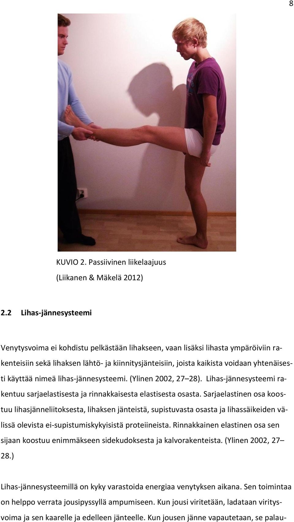 käyttää nimeä lihas-jännesysteemi. (Ylinen 2002, 27 28). Lihas-jännesysteemi rakentuu sarjaelastisesta ja rinnakkaisesta elastisesta osasta.