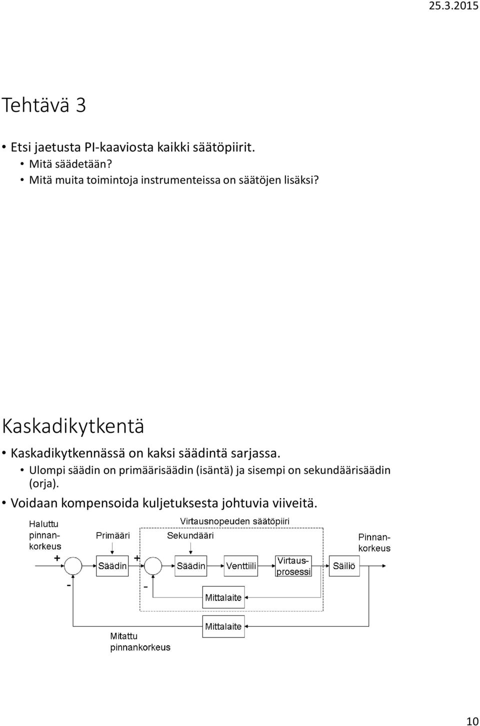 Kaskadikytkentä Kaskadikytkennässä on kaksi säädintä sarjassa.