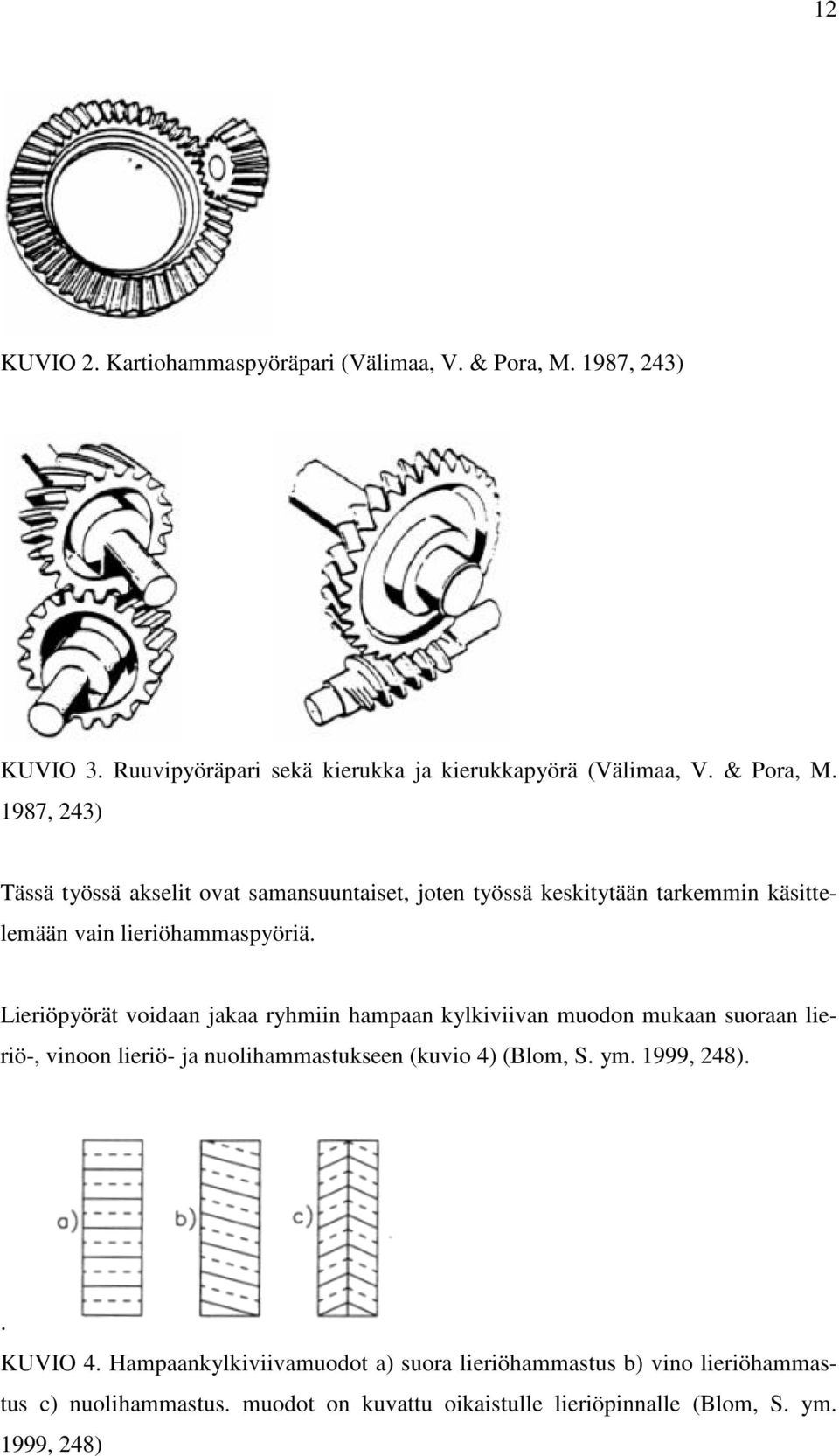 1987, 243) Tässä työssä akselit ovat samansuuntaiset, joten työssä keskitytään tarkemmin käsitte- lemään vain lieriöhammaspyöriä.