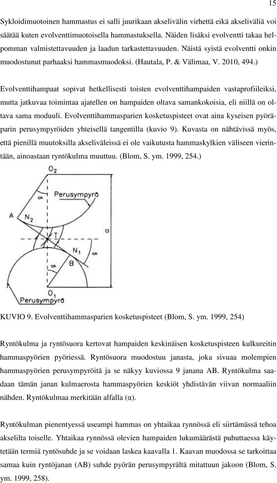 ) Evolventtihampaat sopivat hetkellisesti toisten evolventtihampaiden vastaprofiileiksi, mutta jatkuvaa toimintaa ajatellen on hampaiden oltava samankokoisia, eli niillä on oltava sama moduuli.