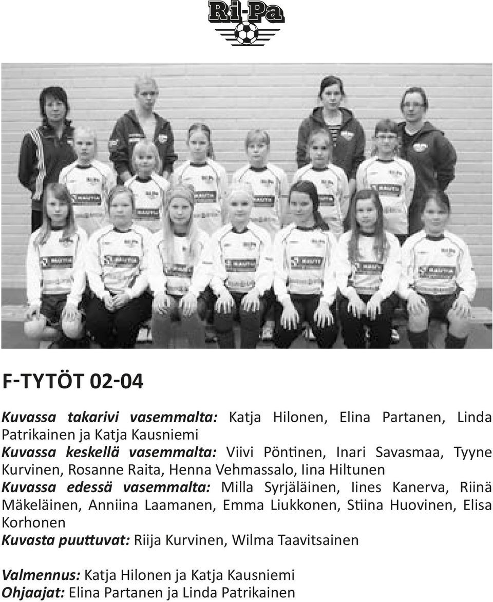 vasemmalta: Milla Syrjäläinen, Iines Kanerva, Riinä Mäkeläinen, Anniina Laamanen, Emma Liukkonen, Stiina Huovinen, Elisa Korhonen