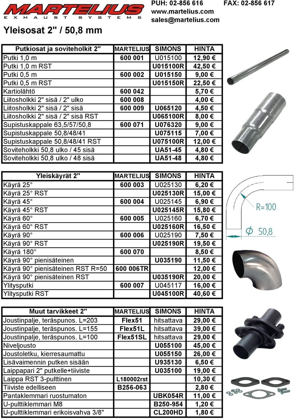 U065100R 8,00 Supistuskappale 63,5/57/50,8 600 071 U076320 9,00 Supistuskappale 50,8/48/41 U075115 7,00 Supistuskappale 50,8/48/41 RST U075100R 12,00 Soviteholkki 50,8 ulko / 45 sisä UA51-45 4,80