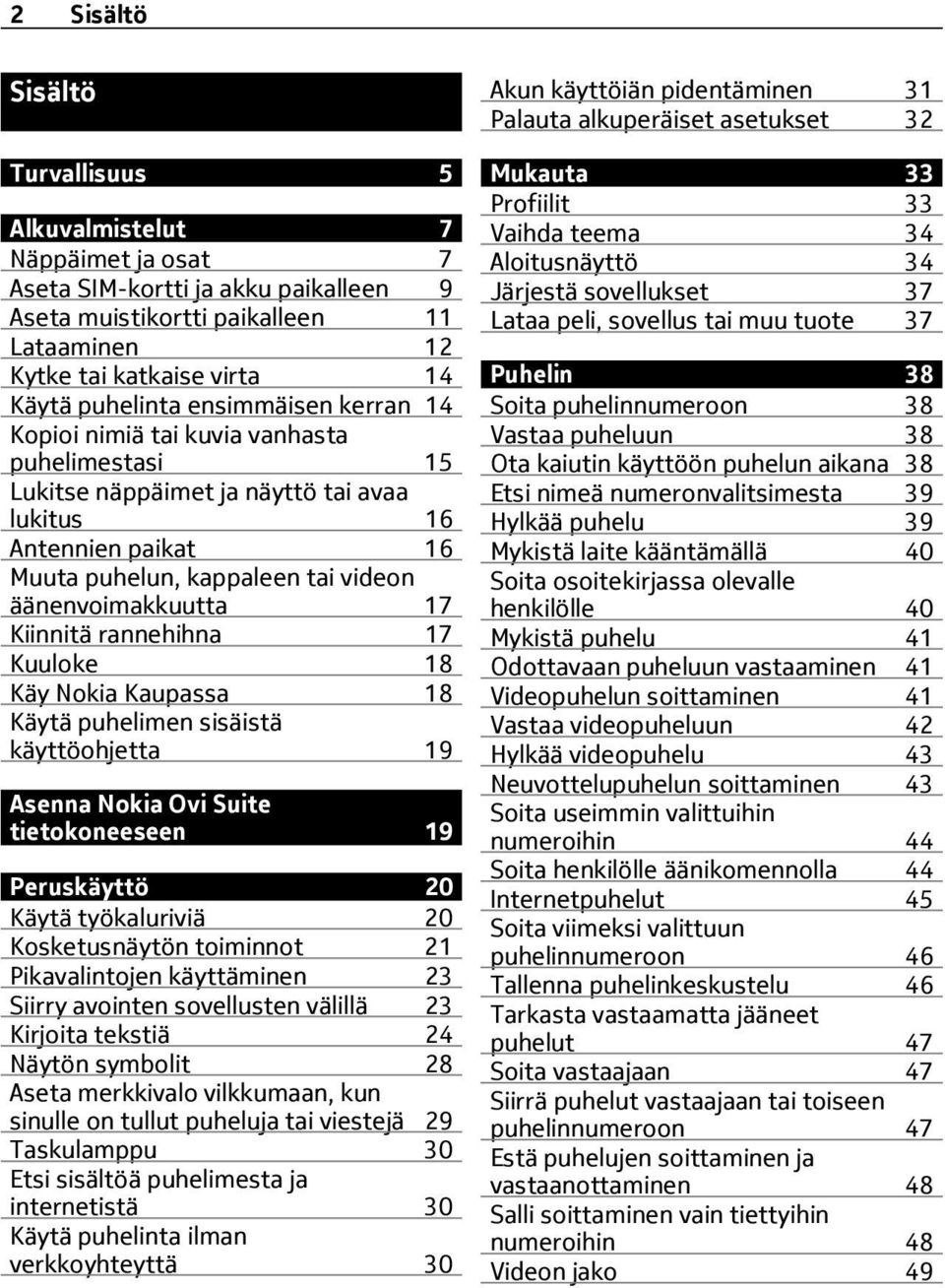 Kiinnitä rannehihna 17 Kuuloke 18 Käy Nokia Kaupassa 18 Käytä puhelimen sisäistä käyttöohjetta 19 Asenna Nokia Ovi Suite tietokoneeseen 19 Peruskäyttö 20 Käytä työkaluriviä 20 Kosketusnäytön