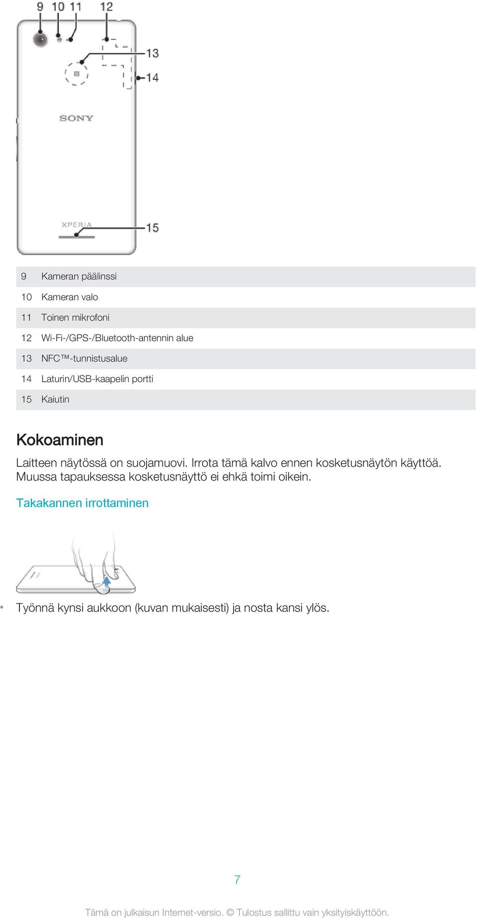 suojamuovi. Irrota tämä kalvo ennen kosketusnäytön käyttöä.