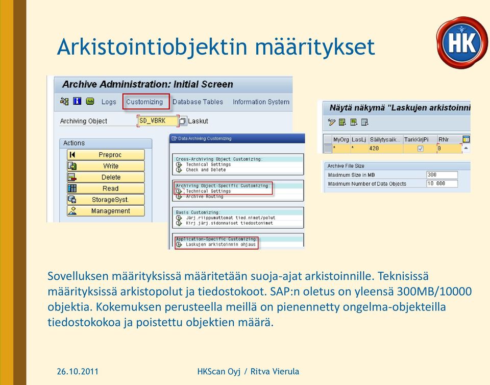 Teknisissä määrityksissä arkistopolut ja tiedostokoot.