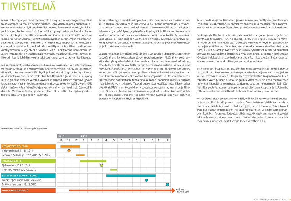 Strateginen kehittämissuunnitelma ilmentää keväällä 2011 laadittua Vaasan keskustan visiota.