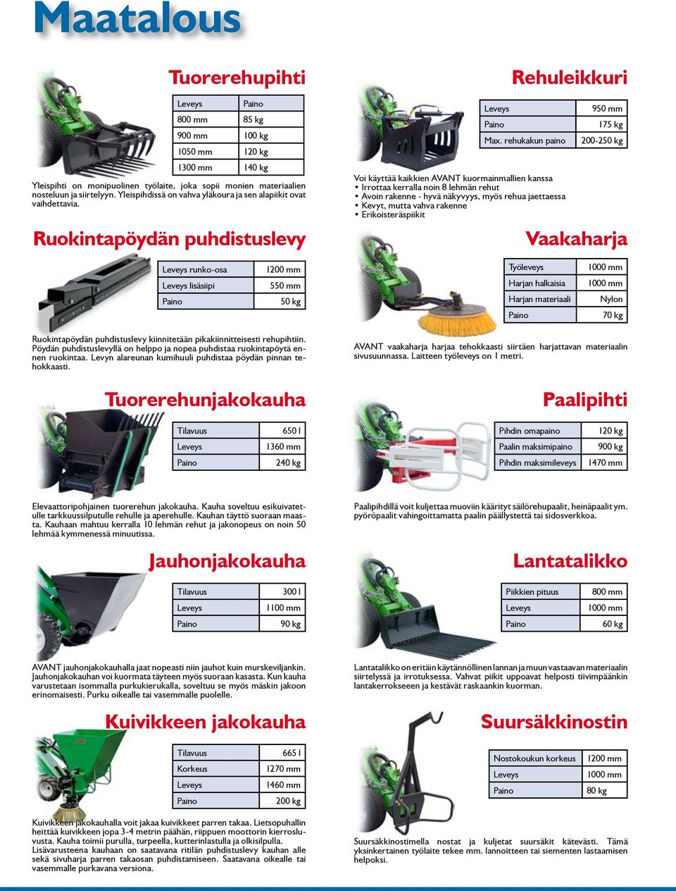 Ruokintapöydän puhdistuslevy Voi käyttää kaikkien AVANT kuormainmallien kanssa Irrottaa kerralla noin 8 lehmän rehut Avoin rakenne - hyvä näkyvyys, myös rehua jaettaessa Kevyt, mutta vahva rakenne