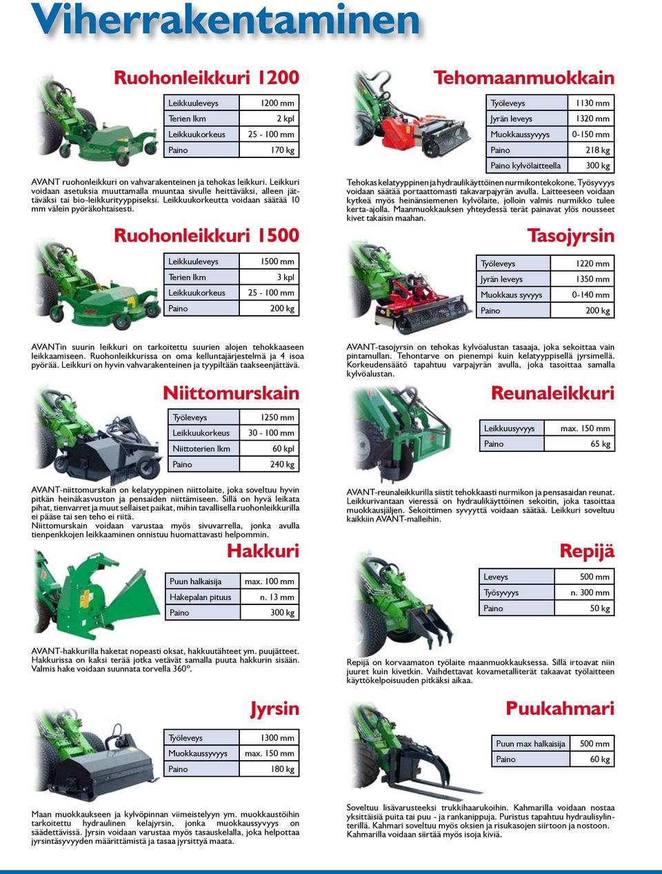 Ruohonleikkuri 1500 Tehomaanmuokkain Jyrän leveys Muokkaussyvyys kylvölaitteella 1130 mm 1320 mm 0-150 mm 218 kg 300 kg Tehokas kelatyyppinen ja hydraulikäyttöinen nurmikontekokone.