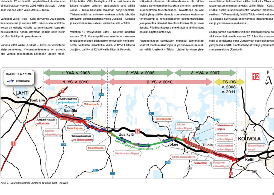 jaitsee nykyisen valtatien eteläpuolella sekä välillä tavissa rahoitusmahdollisuuksia aiemmin laadittujen rakennussuunnitelman tarkistus välille Tillola Keltti. sekä vuonna 2007 välille Jokue Tillola.