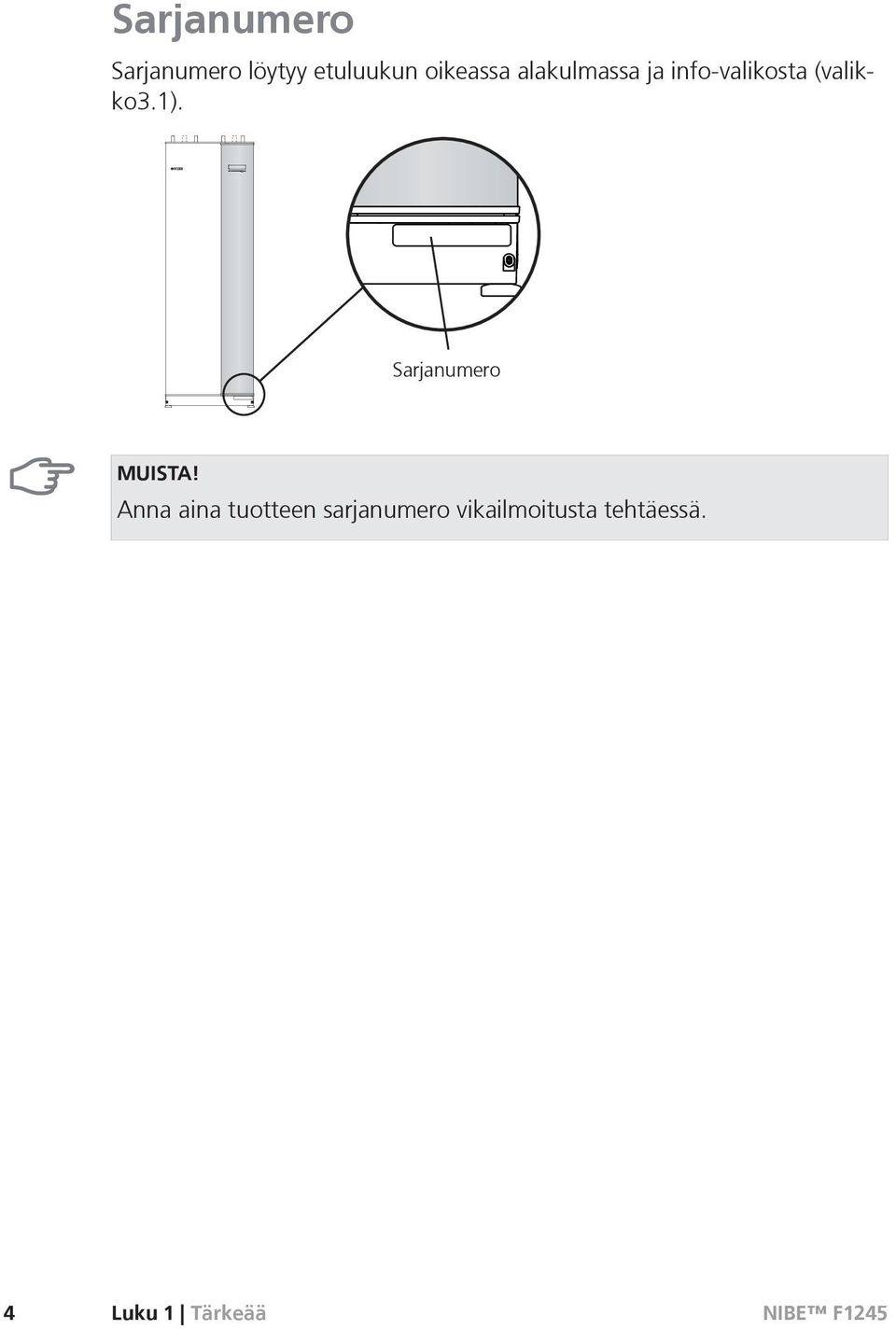 (valikko3.1). Sarjanumero MUISTA!