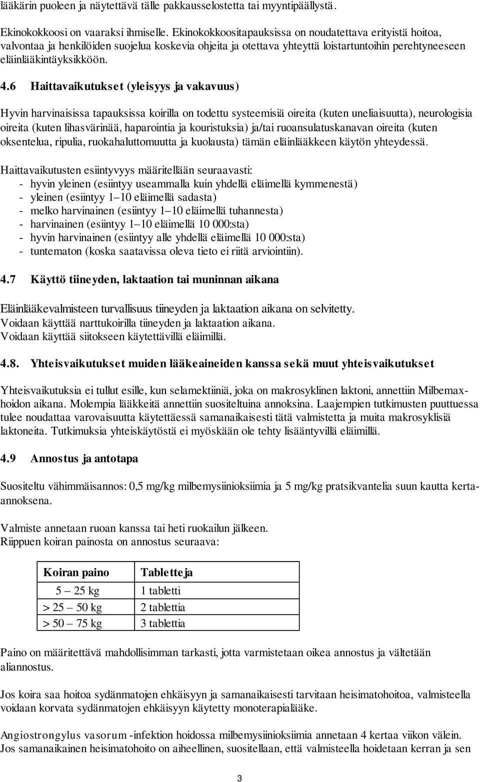 6 Haittavaikutukset (yleisyys ja vakavuus) Hyvin harvinaisissa tapauksissa koirilla on todettu systeemisiä oireita (kuten uneliaisuutta), neurologisia oireita (kuten lihasvärinää, haparointia ja