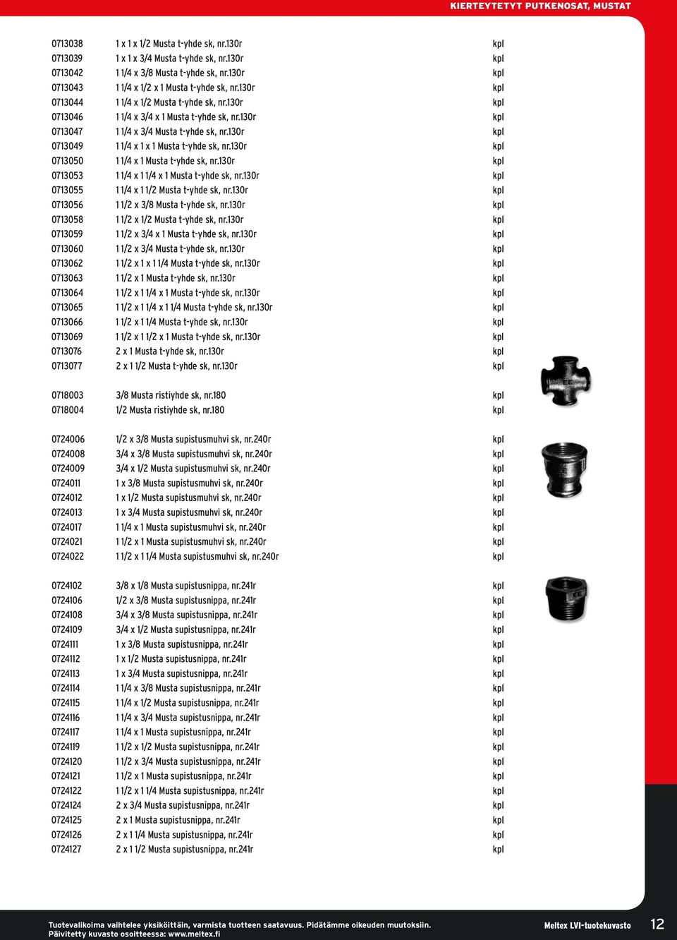 130r kpl 0713047 1 1/4 x 3/4 Musta t-yhde sk, nr.130r kpl 0713049 1 1/4 x 1 x 1 Musta t-yhde sk, nr.130r kpl 0713050 1 1/4 x 1 Musta t-yhde sk, nr.