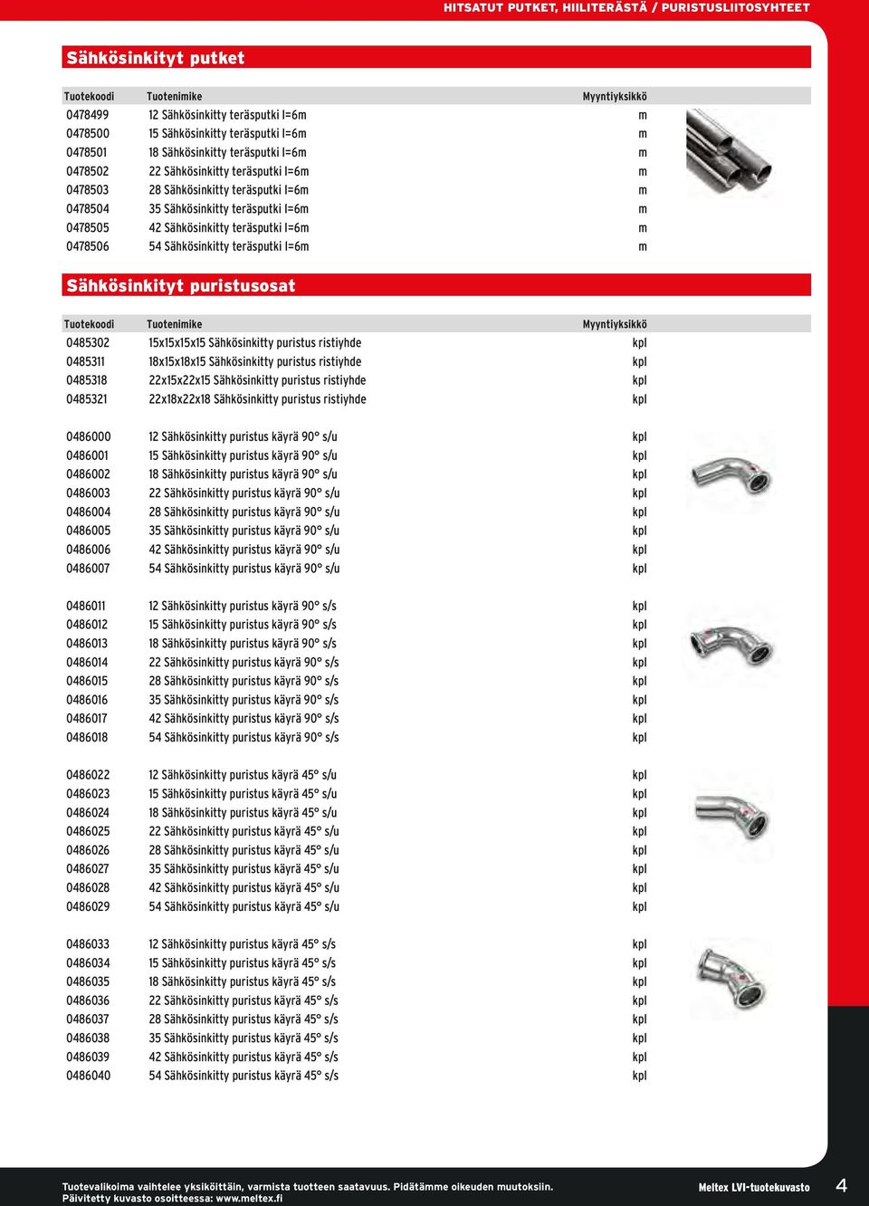 Sähkösinkitty teräsputki l=6m m Sähkösinkityt puristusosat 0485302 15x15x15x15 Sähkösinkitty puristus ristiyhde kpl 0485311 18x15x18x15 Sähkösinkitty puristus ristiyhde kpl 0485318 22x15x22x15