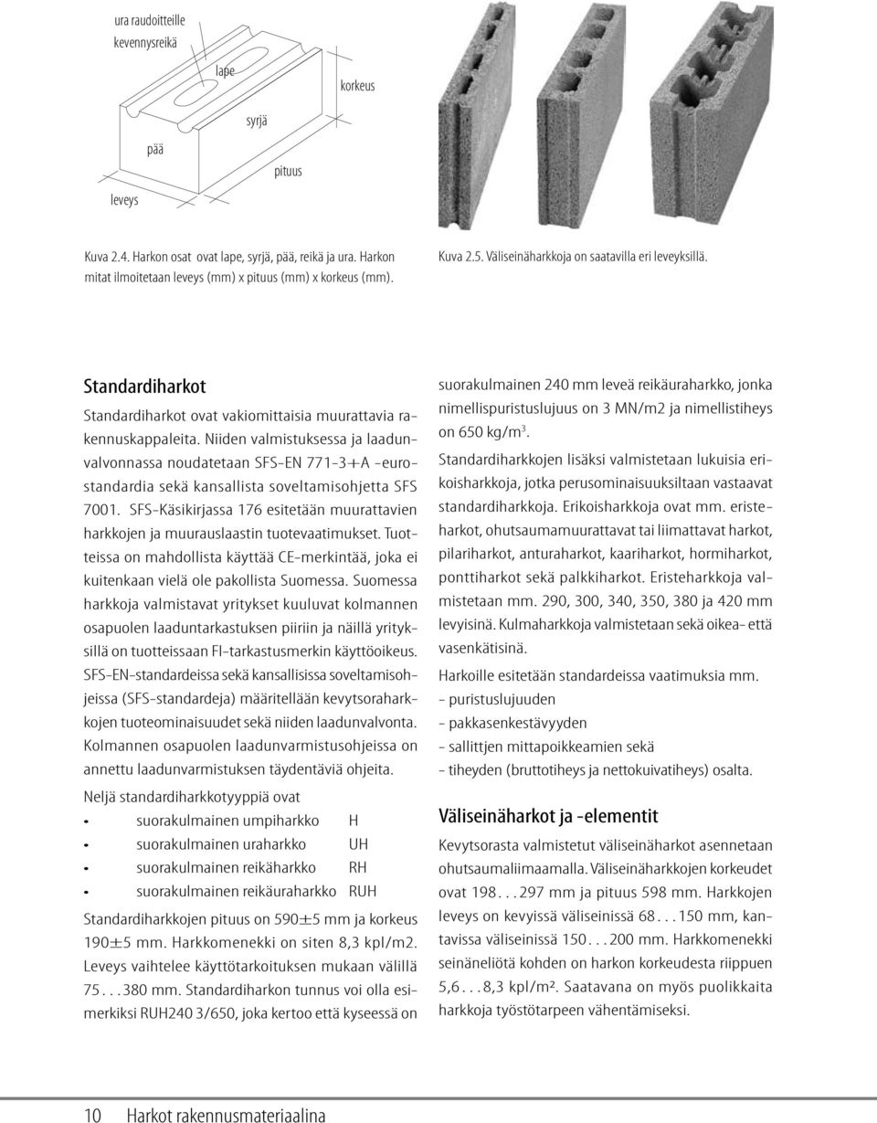 Niiden valmistuksessa ja laadunvalvonnassa noudatetaan SFS-EN 771-3+A -eurostandardia sekä kansallista soveltamisohjetta SFS 7001.