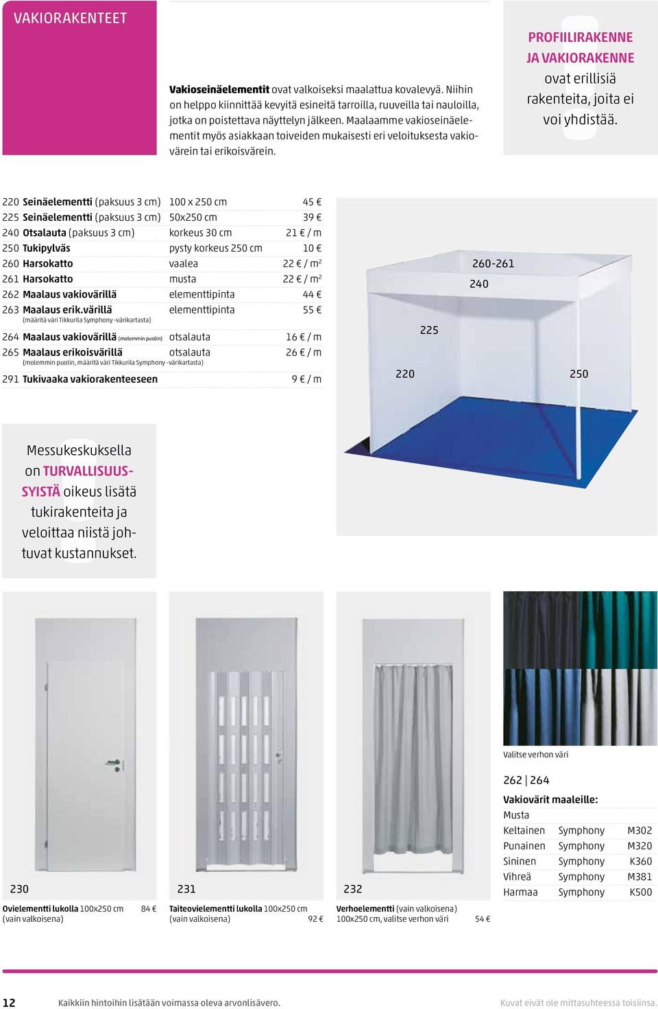 220 Seinäelementti (paksuus 3 cm) 100 x 250 cm 45 225 Seinäelementti (paksuus 3 cm) 50x250 cm 39 240 Otsalauta (paksuus 3 cm) korkeus 30 cm 21 / m 250 Tukipylväs pysty korkeus 250 cm 10 260