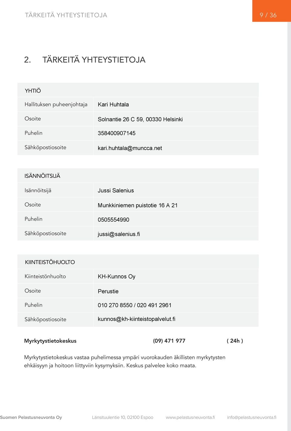 fi KIINTEISTÖHUOLTO Kiinteistönhuolto KH-Kunnos Oy Osoite Perustie Puhelin 010 270 8550 / 020 491 2961 Sähköpostiosoite kunnos@kh-kiinteistopalvelut.