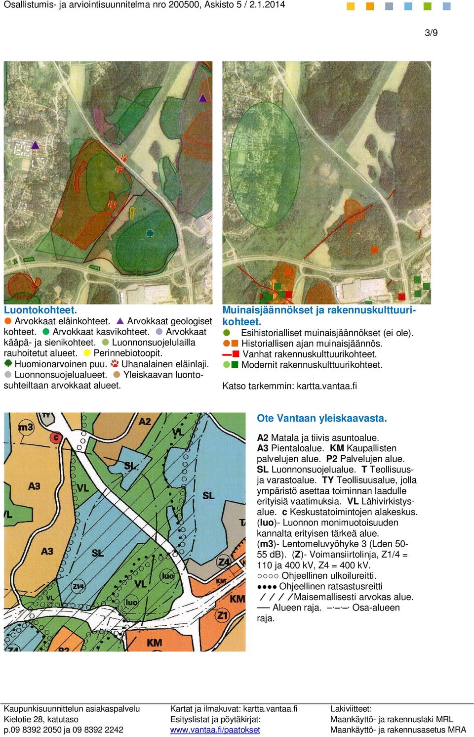 Esihistorialliset muinaisjäännökset (ei ole). Historiallisen ajan muinaisjäännös. Vanhat rakennuskulttuurikohteet. Modernit rakennuskulttuurikohteet. Katso tarkemmin: kartta.vantaa.