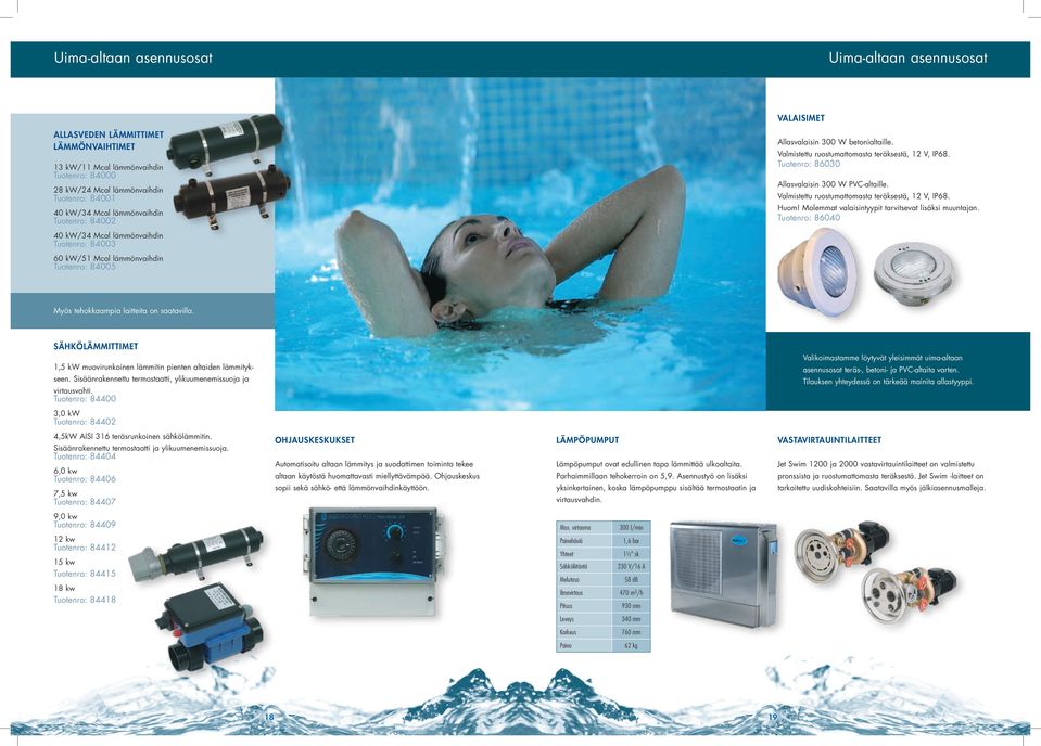 Valmistettu ruostumattomasta teräksestä, 12 V, IP68. Tuotenro: 86030 Allasvalaisin 300 W PVC-altaille. Valmistettu ruostumattomasta teräksestä, 12 V, IP68. Huom!