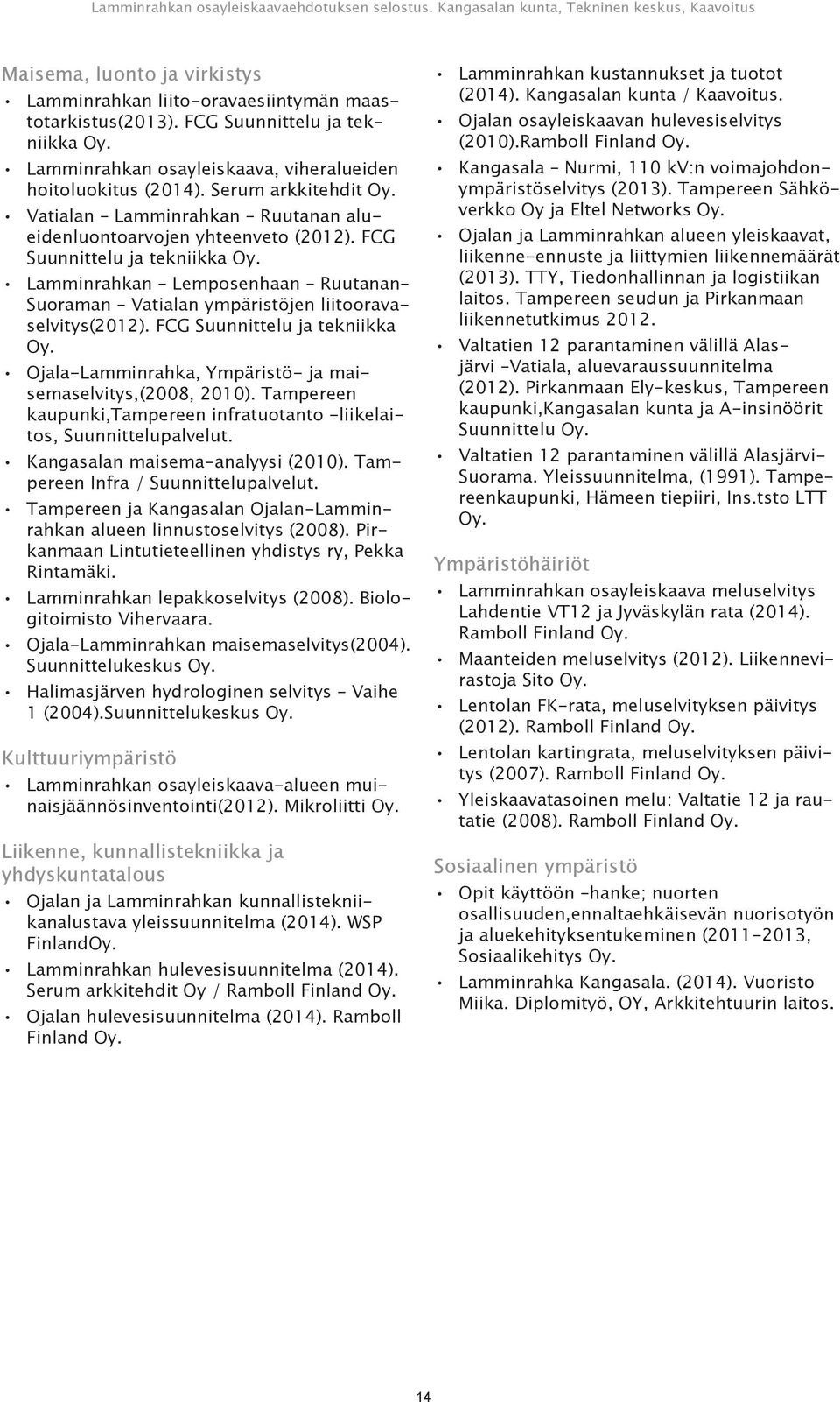 Lamminrahkan Lemposenhaan Ruutanan Suoraman Vatialan ympäristöjen liitooravaselvitys(2012). FCG Suunnittelu ja tekniikka Oy. Ojala-Lamminrahka, Ympäristö- ja maisemaselvitys,(2008, 2010).
