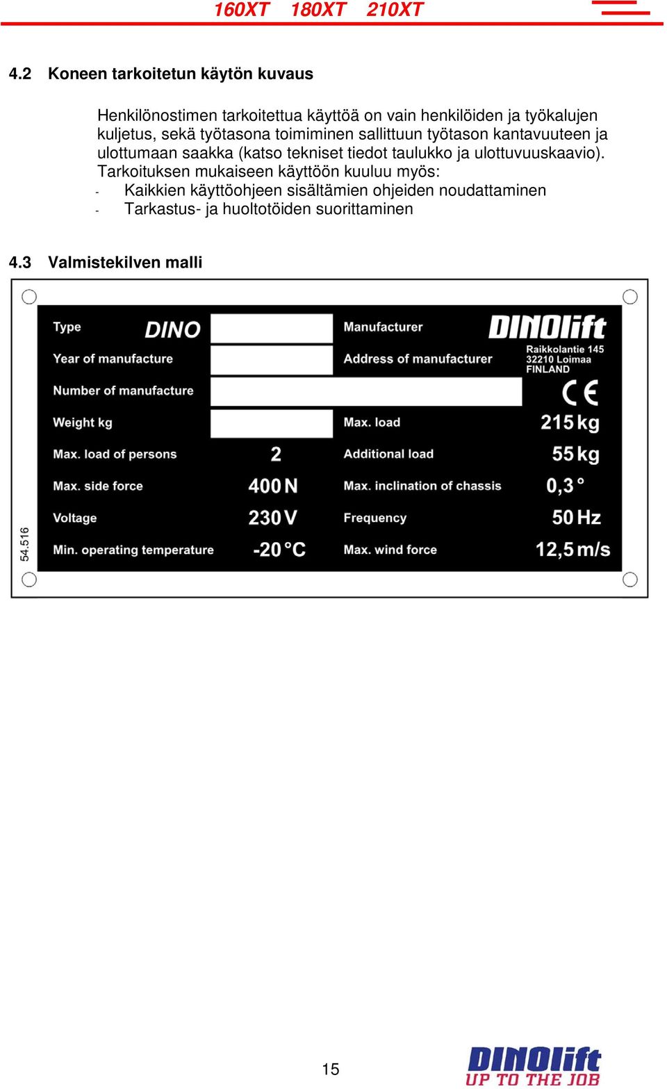 (katso tekniset tiedot taulukko ja ulottuvuuskaavio).