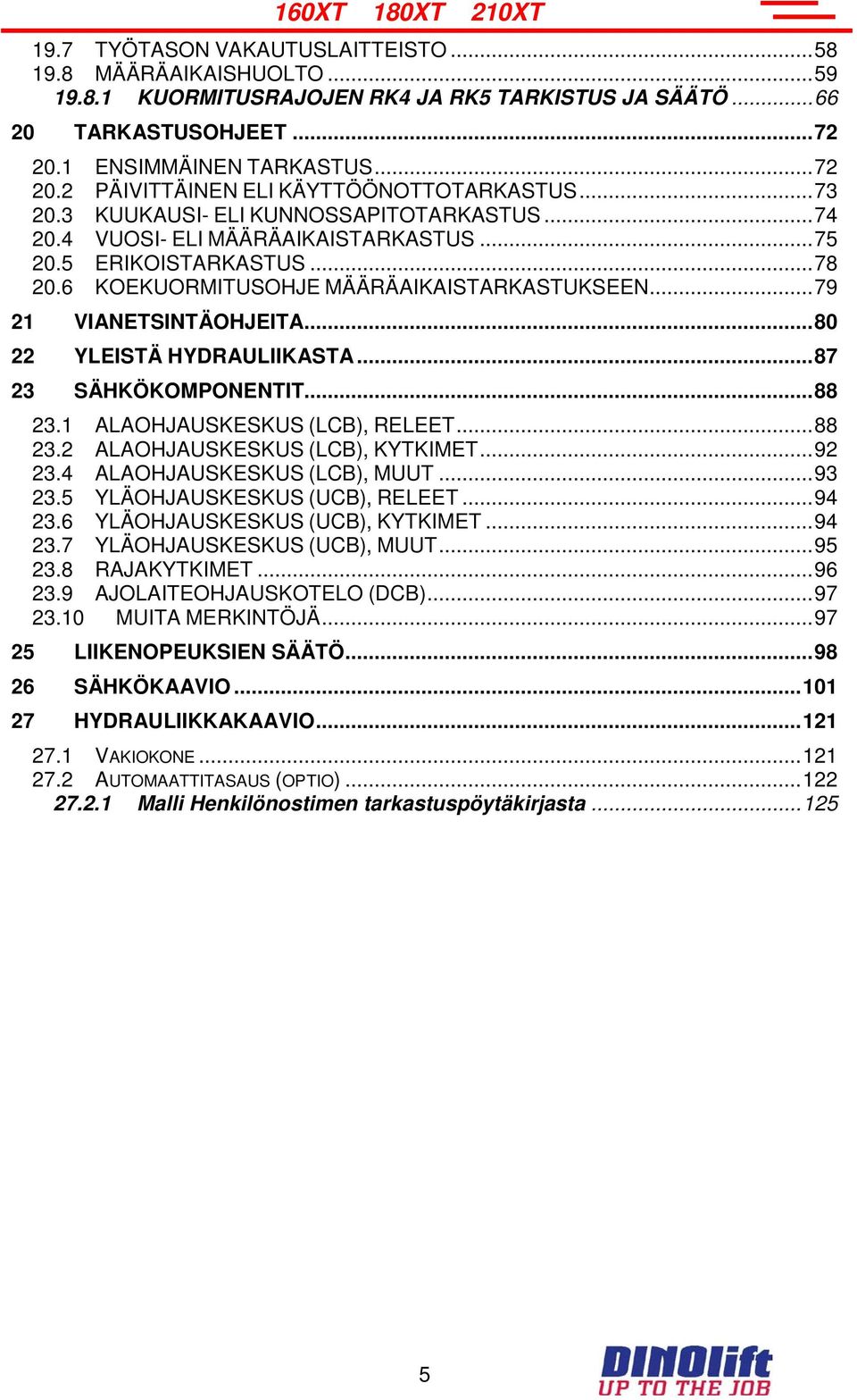 .. 80 22 YLEISTÄ HYDRAULIIKASTA... 87 23 SÄHKÖKOMPONENTIT... 88 23.1 ALAOHJAUSKESKUS (LCB), RELEET... 88 23.2 ALAOHJAUSKESKUS (LCB), KYTKIMET... 92 23.4 ALAOHJAUSKESKUS (LCB), MUUT... 93 23.