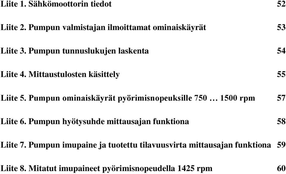 Pumpun ominaiskäyrät pyörimisnopeuksille 750 1500 rpm 57 Liite 6.