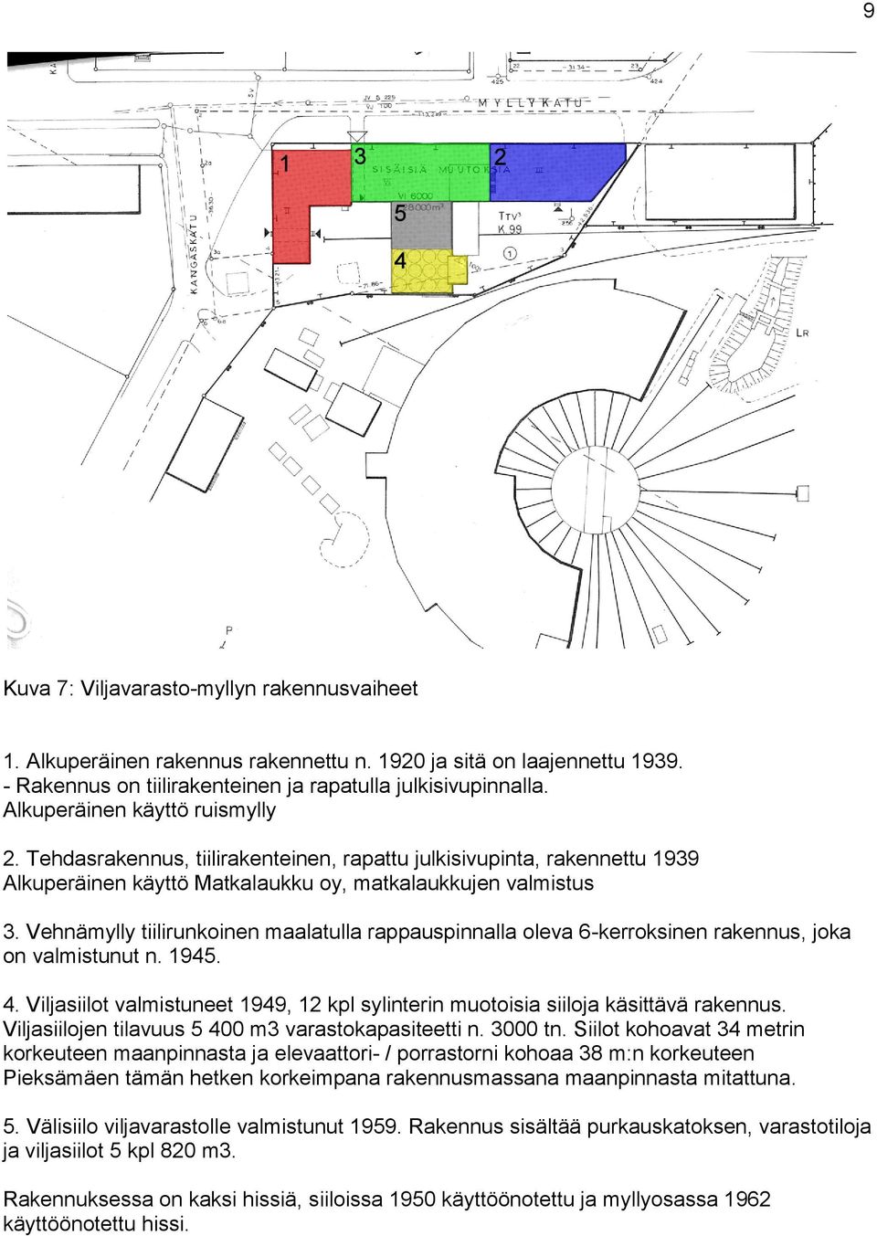 Vehnämylly tiilirunkoinen maalatulla rappauspinnalla oleva 6-kerroksinen rakennus, joka on valmistunut n. 1945. 4.