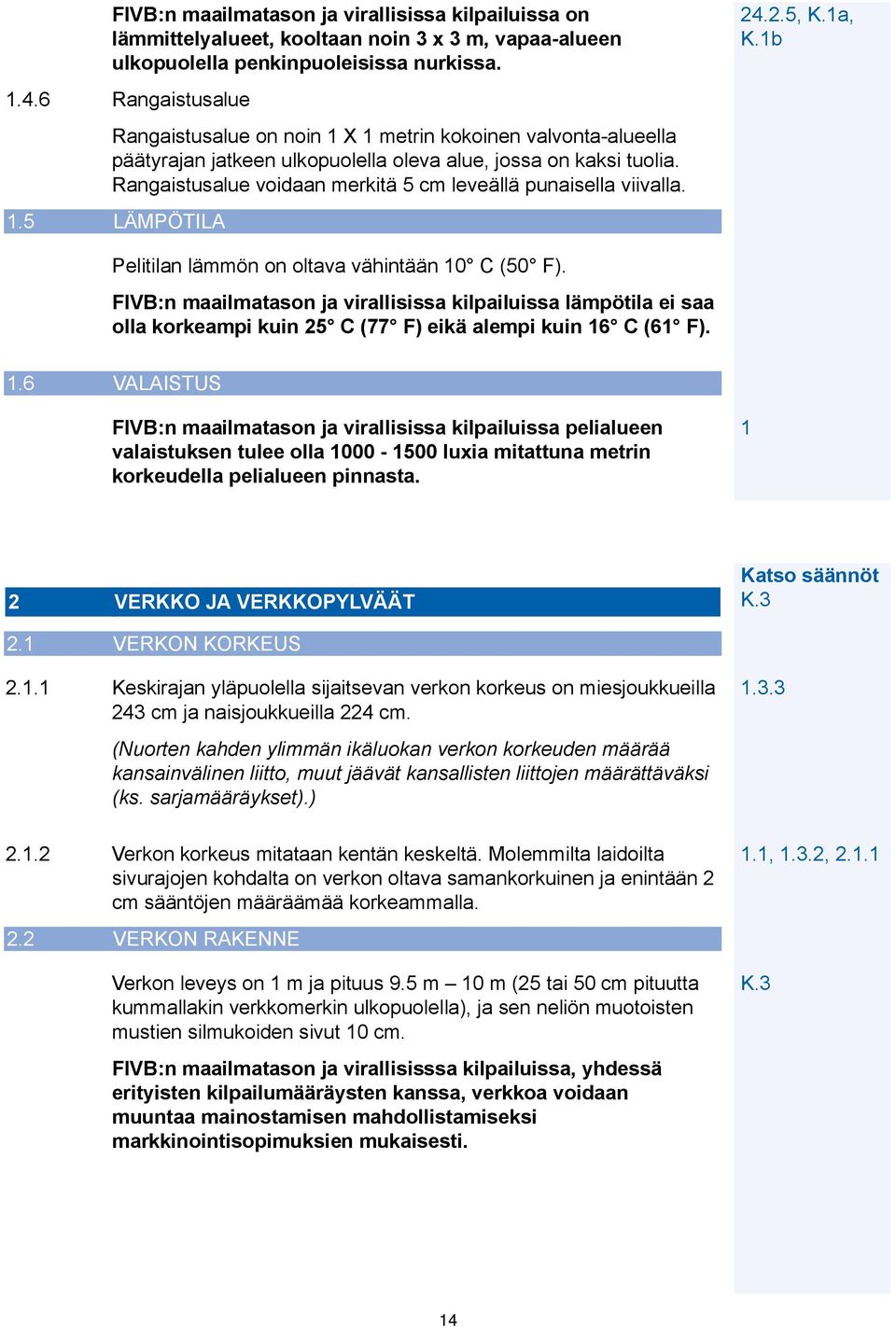 Rangaistusalue voidaan merkitä 5 cm leveällä punaisella viivalla. 1.5 LÄMPÖTILA Pelitilan lämmön on oltava vähintään 10 C (50 F).