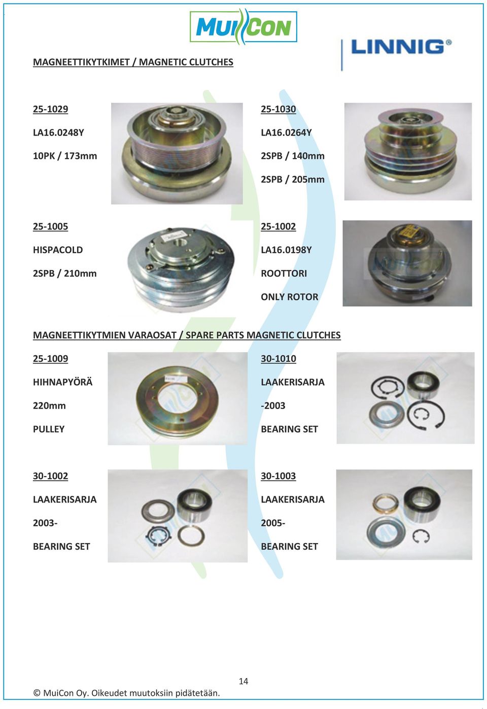 0198Y 2SPB / 210mm ROOTTORI ONLY ROTOR MAGNEETTIKYTMIEN VARAOSAT / SPARE PARTS MAGNETIC CLUTCHES