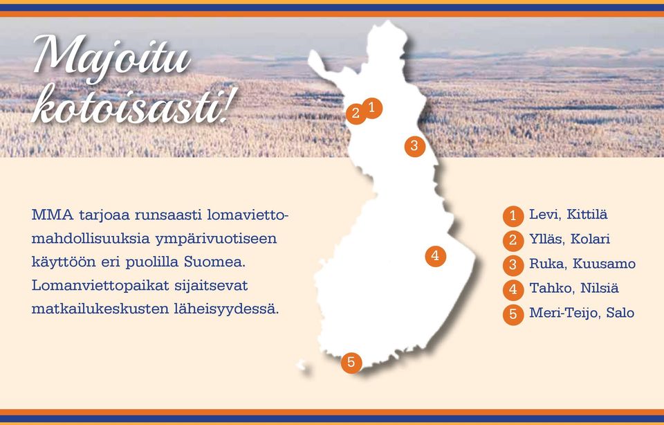 mahdollisuuksia ympärivuotiseen käyttöön eri puolilla Suomea.