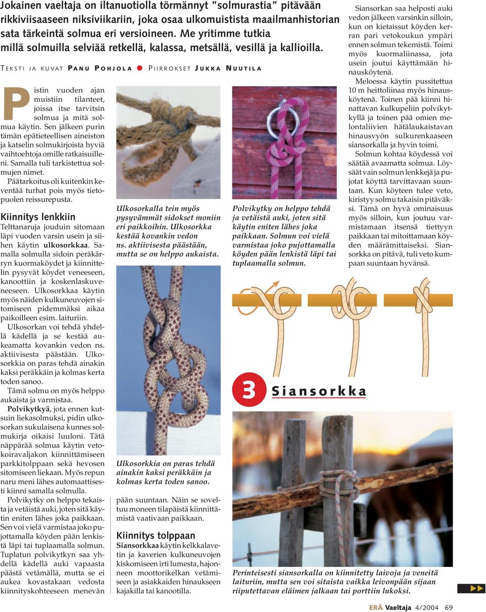 T EKSTI JA KUVAT P ANU P OHJOLA P IIRROKSET J UKKA N UUTILA Pistin vuoden ajan muistiin tilanteet, joissa itse tarvitsin solmua ja mitä solmua käytin.