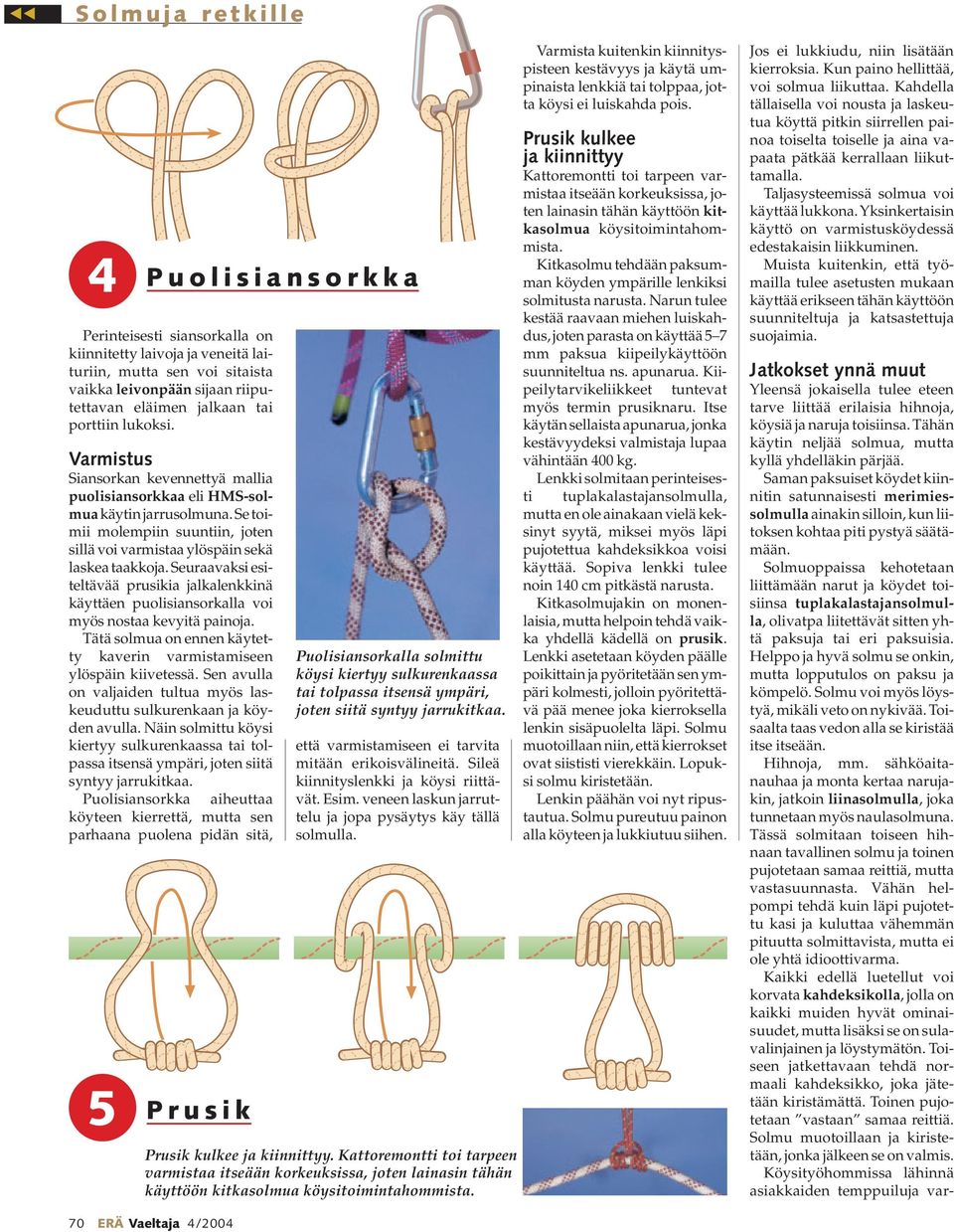 Seuraavaksi esiteltävää prusikia jalkalenkkinä käyttäen puolisiansorkalla voi myös nostaa kevyitä painoja. Tätä solmua on ennen käytetty kaverin varmistamiseen ylöspäin kiivetessä.