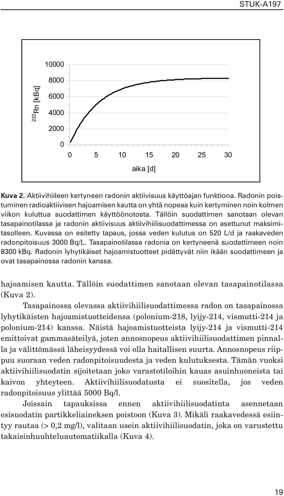 Tällöin suodattimen sanotaan olevan tasapainotilassa ja radonin aktiivisuus aktiivihiilisuodattimessa on asettunut maksimitasolleen.