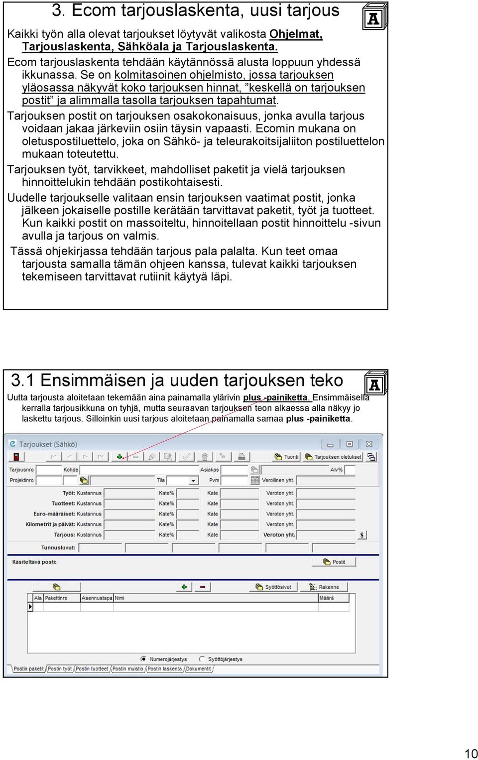 Se on kolmitasoinen ohjelmisto, jossa tarjouksen yläosassa näkyvät koko tarjouksen hinnat, keskellä on tarjouksen postit ja alimmalla tasolla tarjouksen tapahtumat.