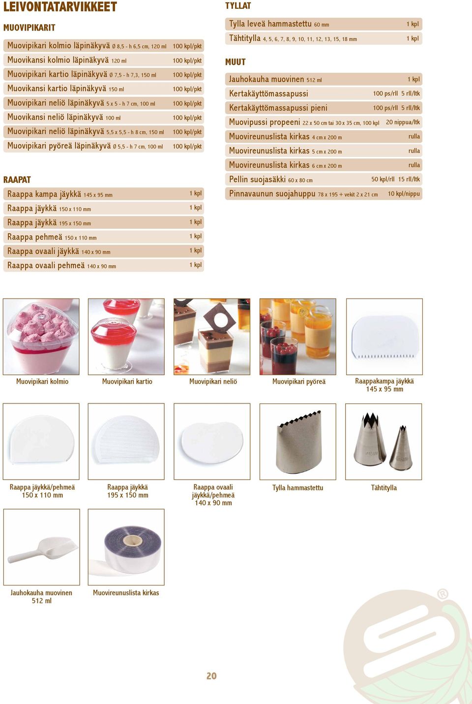 läpinäkyvä 100 ml Muovipikari neliö läpinäkyvä 5,5 x 5,5 - h 8 cm, 150 ml Muovipikari pyöreä läpinäkyvä Ø 5,5 - h 7 cm, 100 ml RAAPAT Raappa kampa jäykkä 145 x 95 mm Raappa jäykkä 150 x 110 mm Raappa