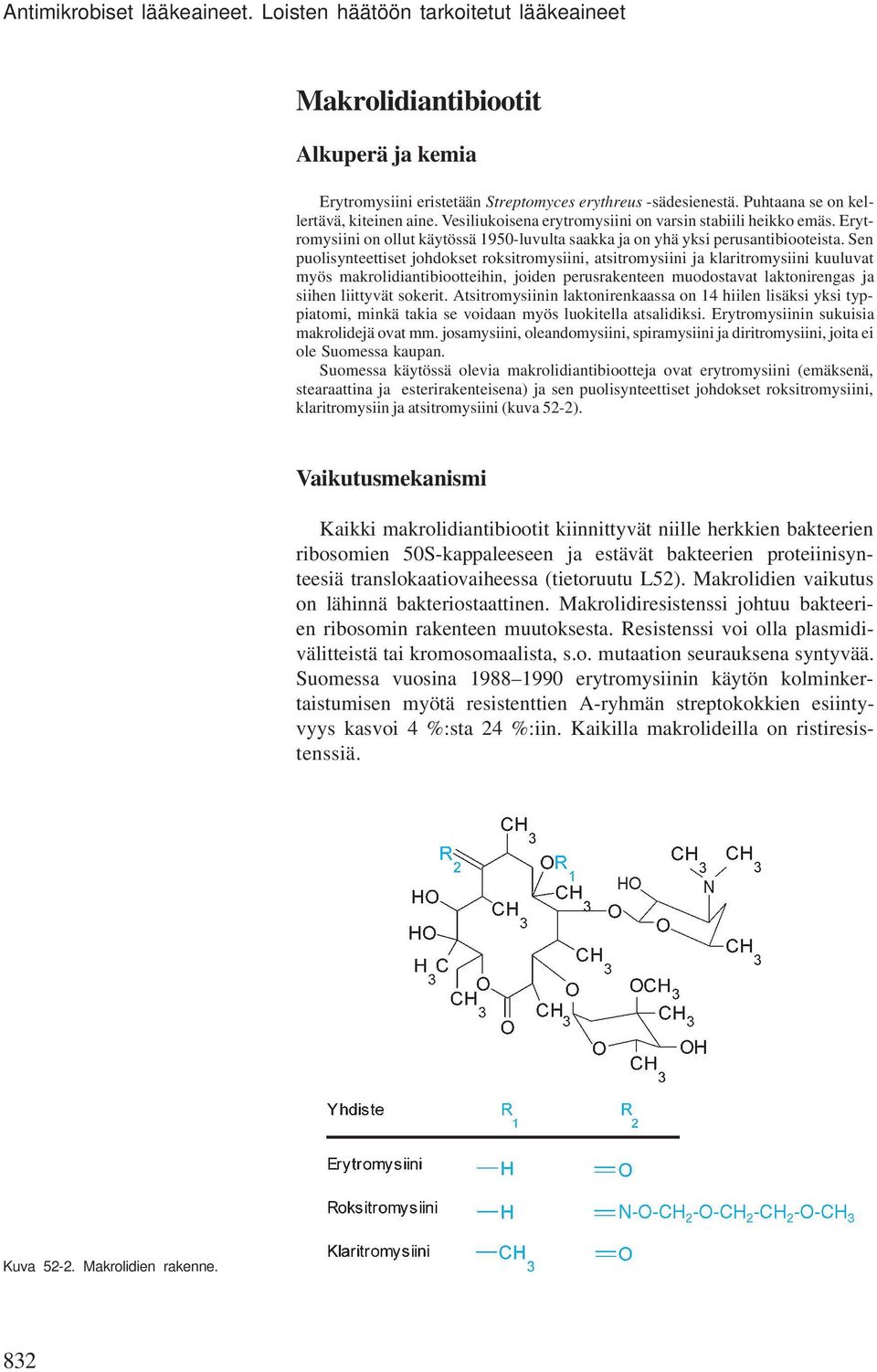 Sen puolisynteettiset johdokset roksitromysiini, atsitromysiini ja klaritromysiini kuuluvat myös makrolidiantibiootteihin, joiden perusrakenteen muodostavat laktonirengas ja siihen liittyvät sokerit.