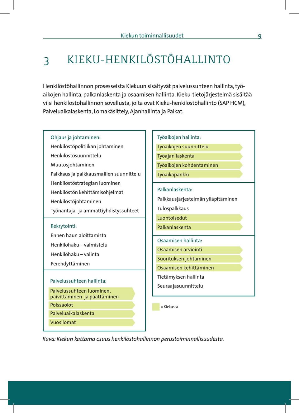 Ohjaus ja johtaminen: Henkilöstöpolitiikan johtaminen Henkilöstösuunnittelu Muutosjohtaminen Palkkaus ja palkkausmallien suunnittelu Henkilöstöstrategian luominen Henkilöstön kehittämisohjelmat