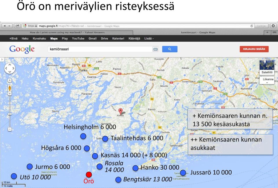 Hanko 30 000 Bengtskär 13 000 + Kemiönsaaren kunnan n.