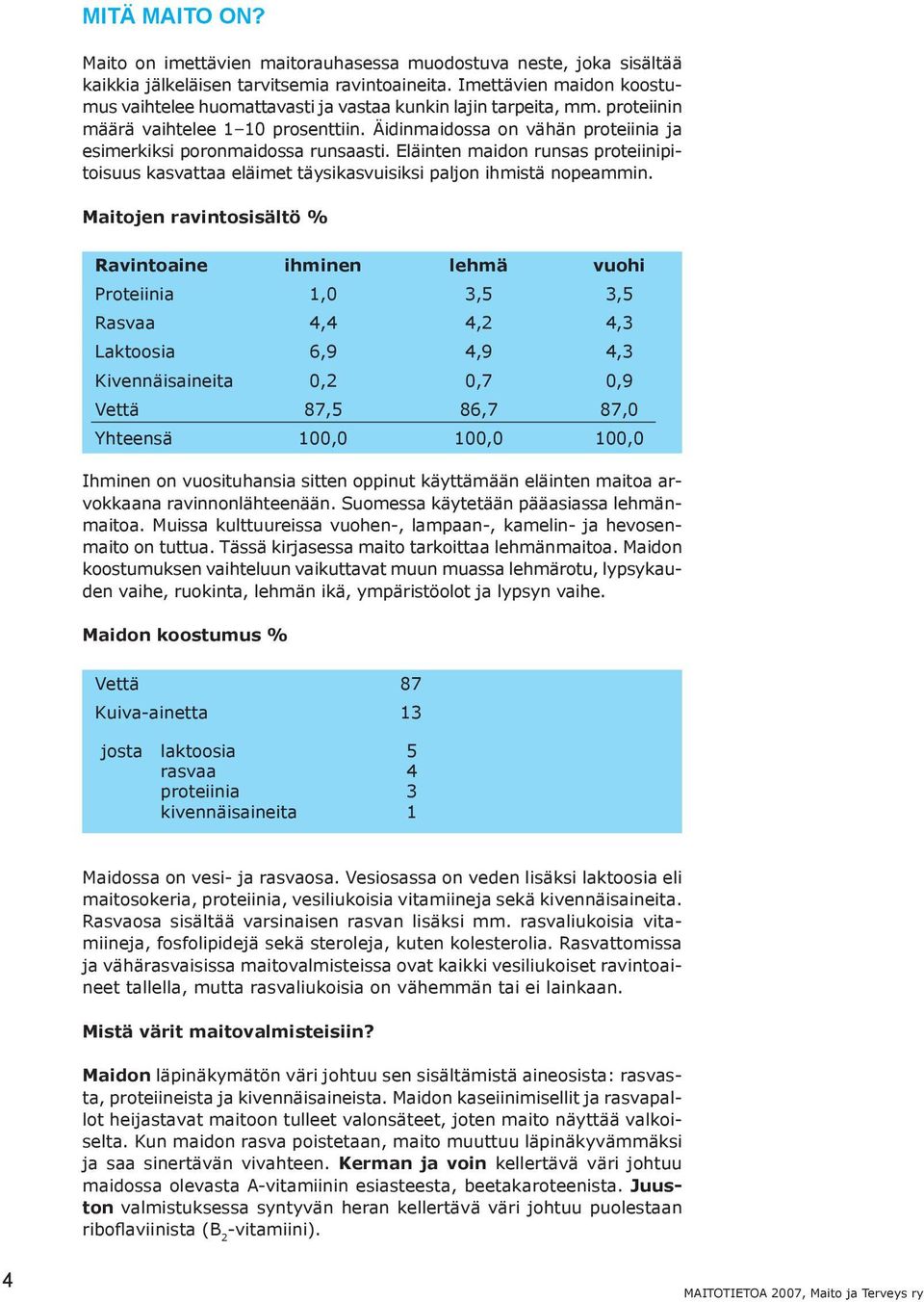 Äidinmaidossa on vähän proteiinia ja esimerkiksi poronmaidossa runsaasti. Eläinten maidon runsas proteiinipitoisuus kasvattaa eläimet täysikasvuisiksi paljon ihmistä nopeammin.